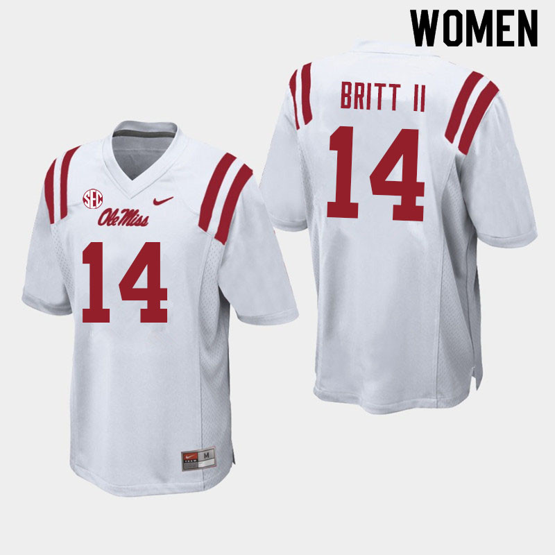 Women #14 Marc Britt II Ole Miss Rebels College Football Jerseys Sale-White